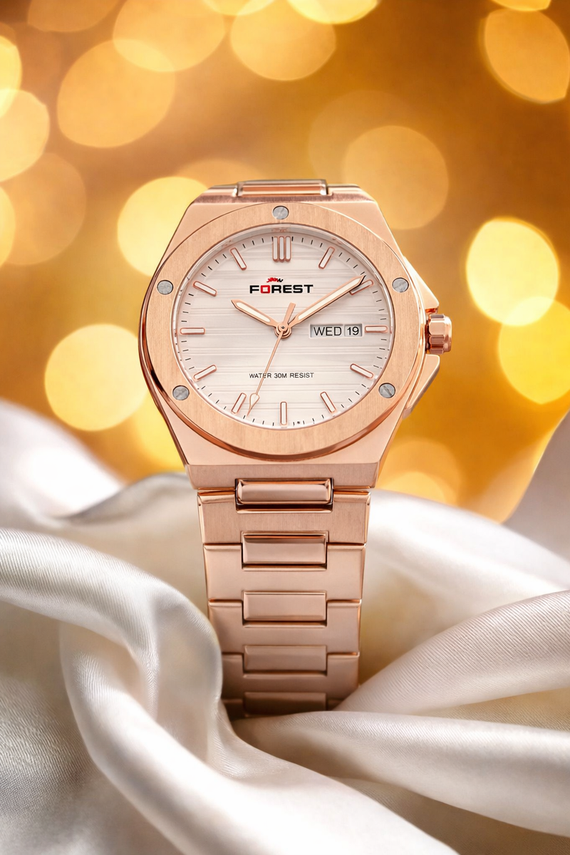 Luxury Rose Gold Day-Date Watch for Men | Stainless Steel Premium Watch
