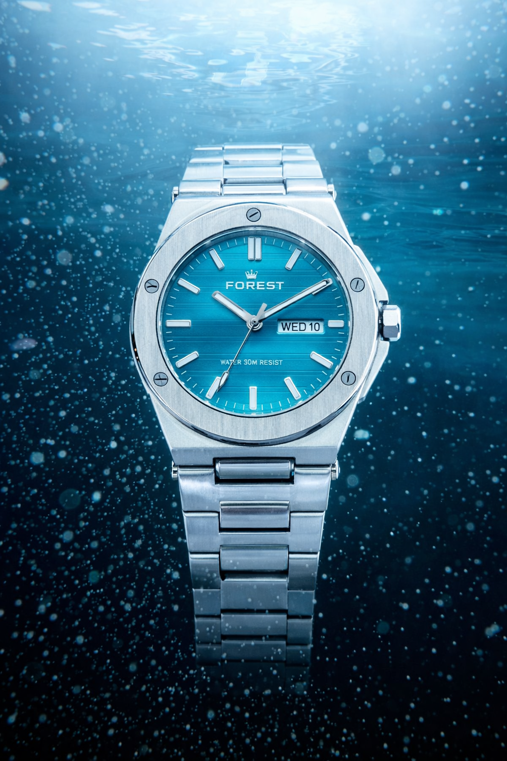 Luxury Stainless Steel Silver Blue Dial Watch
