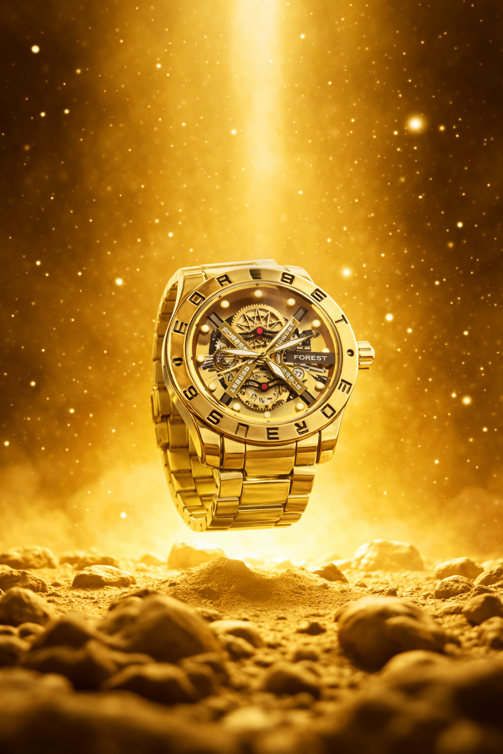 Forest Luxury Gold Skeleton Watch for Men | Automatic Mechanical Designer Watch