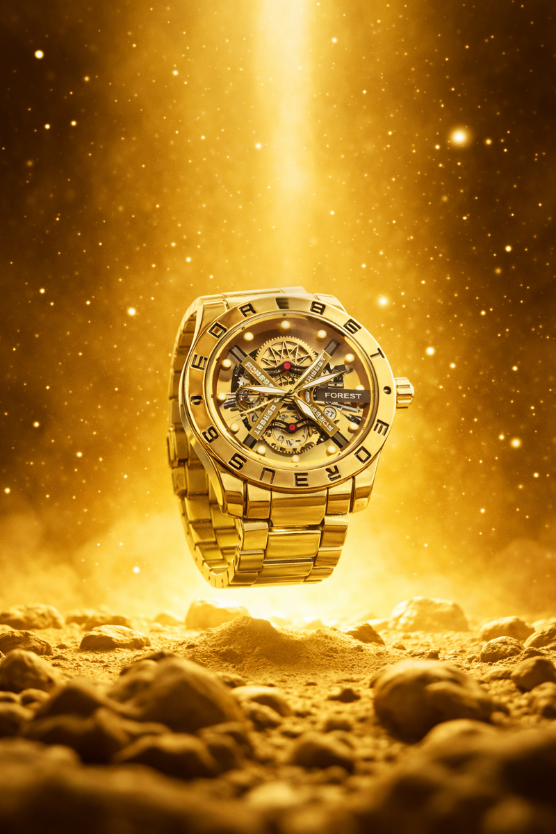 Forest Luxury Gold Skeleton Watch for Men | Automatic Mechanical Designer Watch
