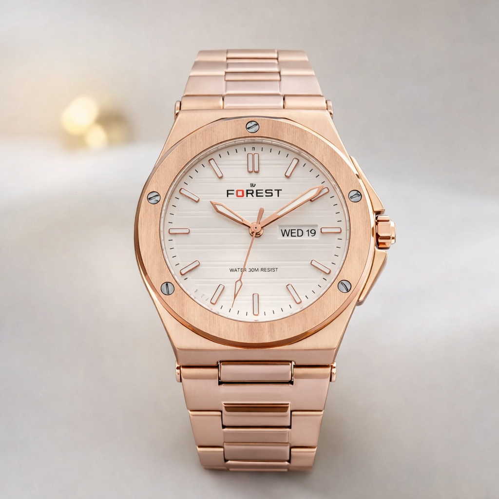 Luxury Rose Gold Day-Date Watch for Men | Stainless Steel Premium Watch