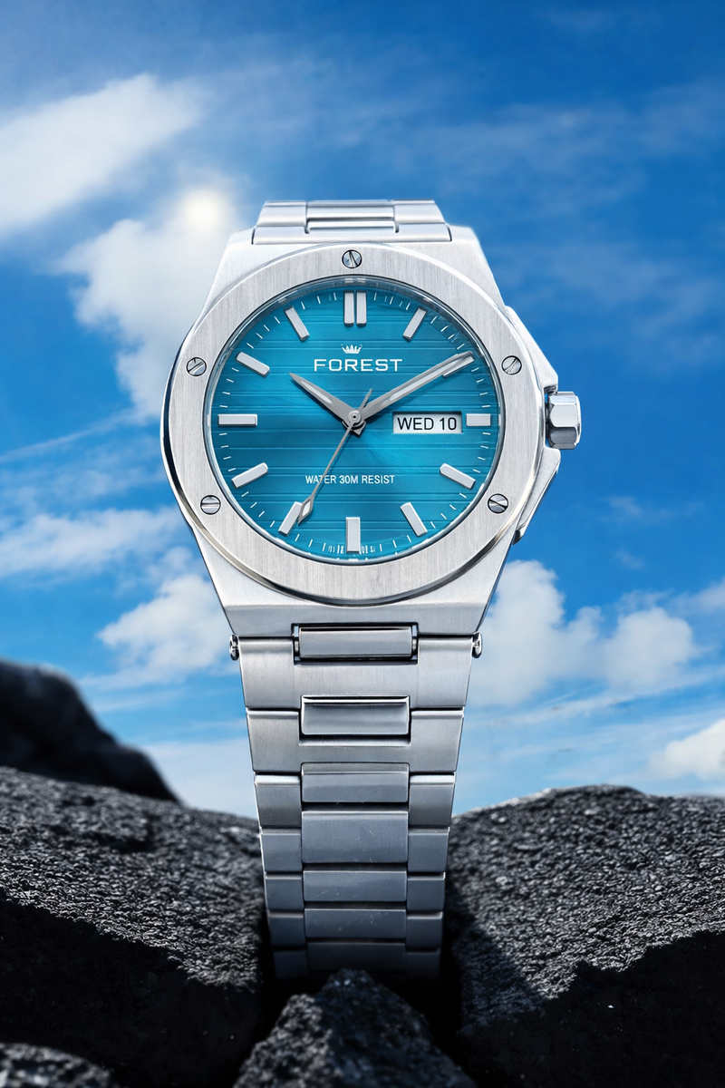 Luxury Stainless Steel Silver Blue Dial Watch