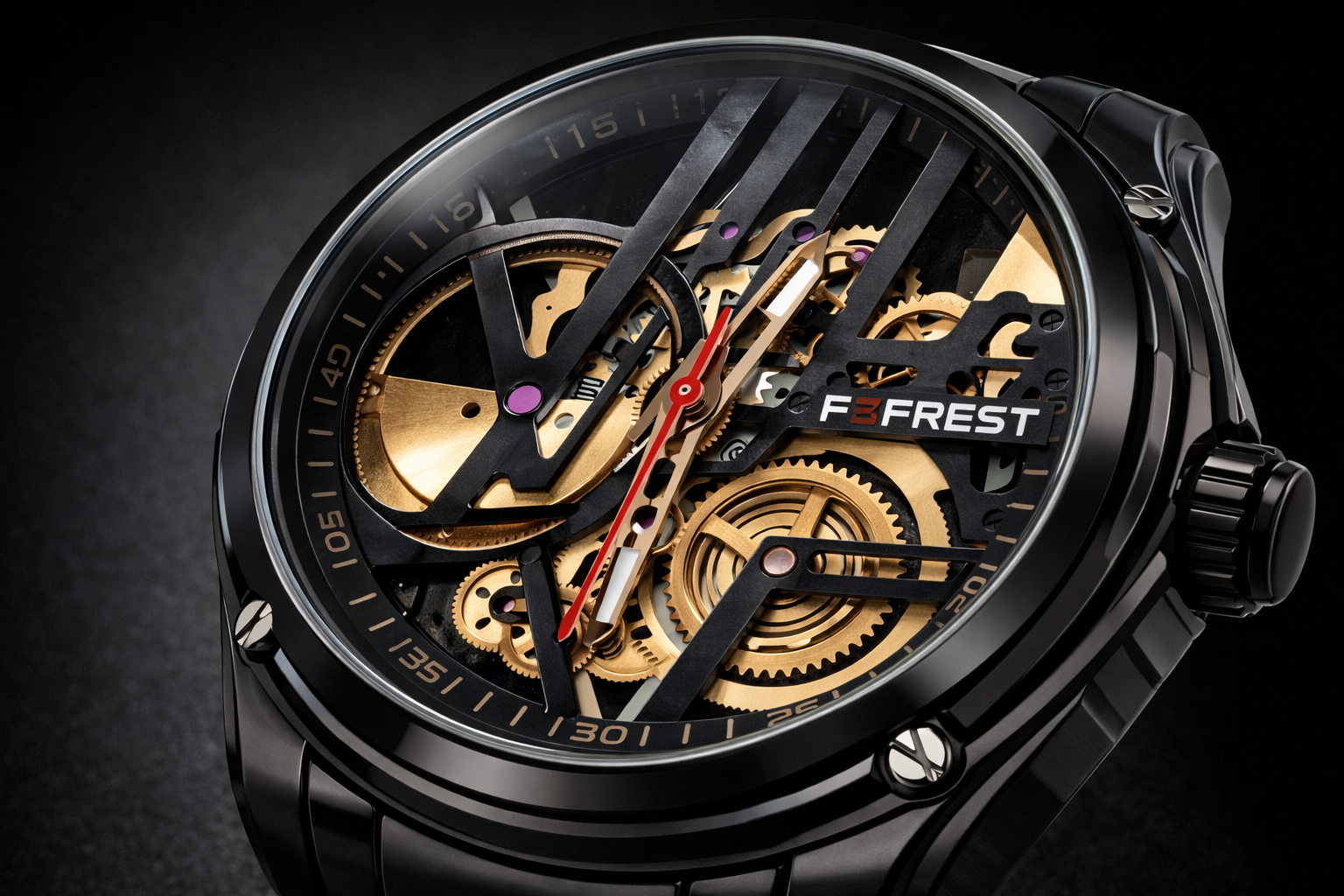 Forest Luxury Black Skeleton Watch for Men | Automatic Mechanical Designer Watch