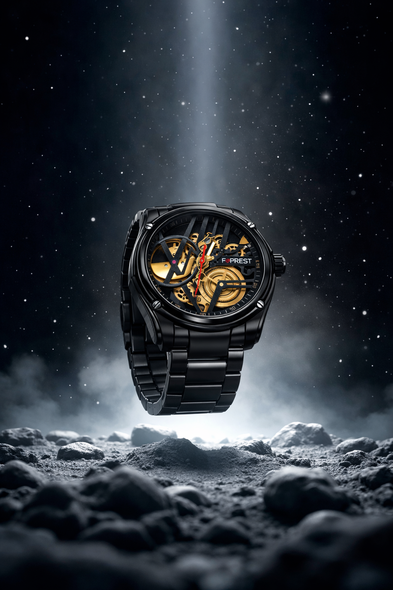 Forest Luxury Black Skeleton Watch for Men | Automatic Mechanical Designer Watch