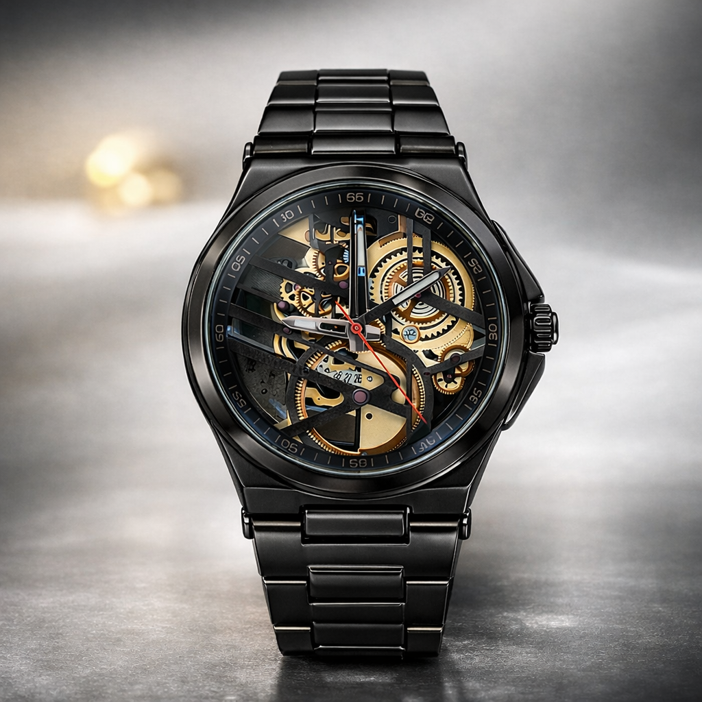 Luxury Black Skeleton Automatic Watch for Men